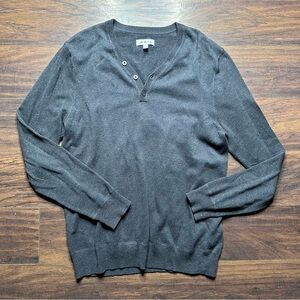 The Rail Gray Cotton Long Sleeve Henley Sweater